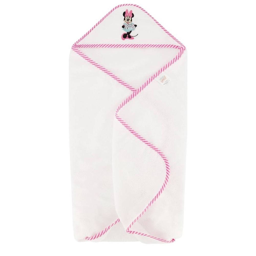 Disney Cudlie Baby Girl Minnie Mouse 2 Pack Rolled/Carded Hooded Towels in Happy - Picture 2 of 4
